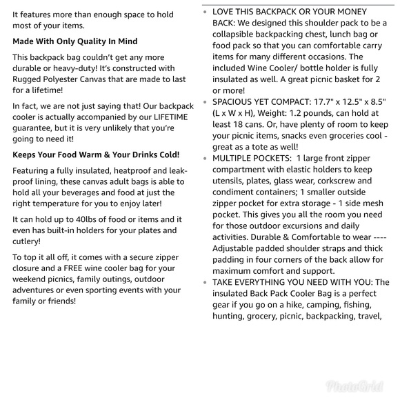 INSULATED LIGHTWEIGHT PICNIC BACKPACK - Picture 4 of 4